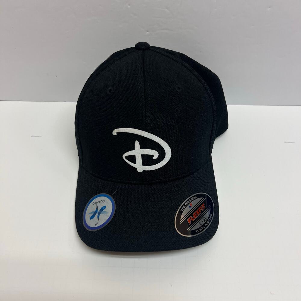 Disney World Flex Fit Black Authentic Hat New W/Stickers Size XL-L